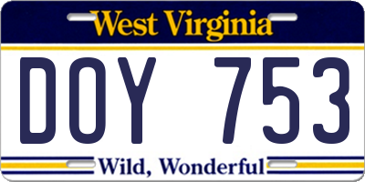 WV license plate DOY753