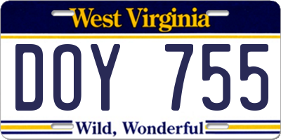 WV license plate DOY755