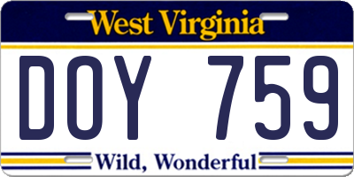 WV license plate DOY759