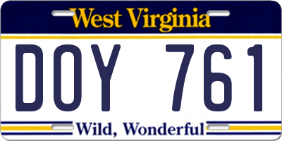 WV license plate DOY761