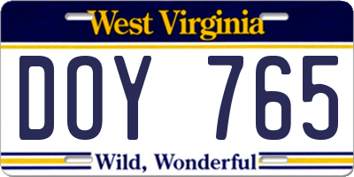 WV license plate DOY765