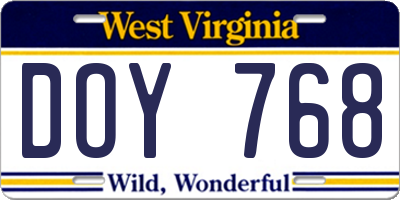WV license plate DOY768