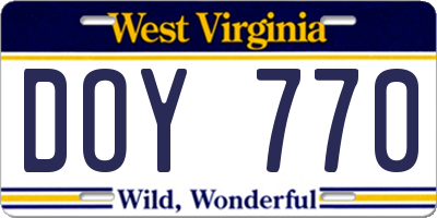 WV license plate DOY770
