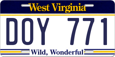 WV license plate DOY771
