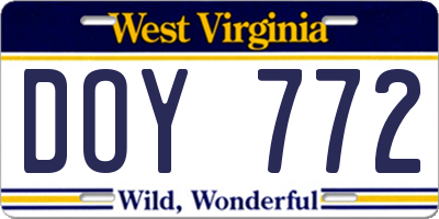 WV license plate DOY772