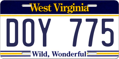 WV license plate DOY775