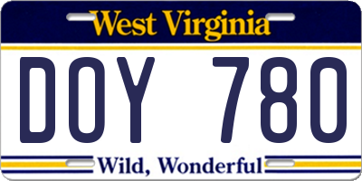 WV license plate DOY780