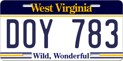 WV license plate DOY783