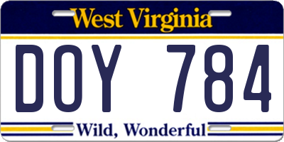WV license plate DOY784