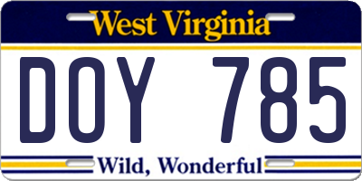 WV license plate DOY785