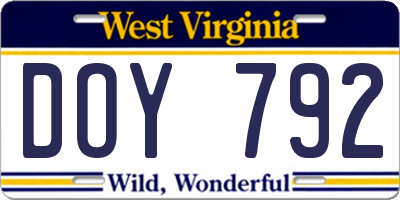 WV license plate DOY792