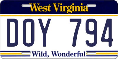 WV license plate DOY794