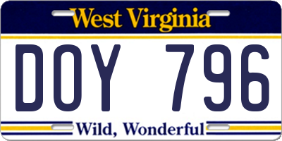 WV license plate DOY796