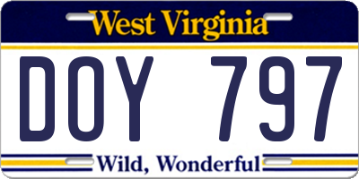 WV license plate DOY797