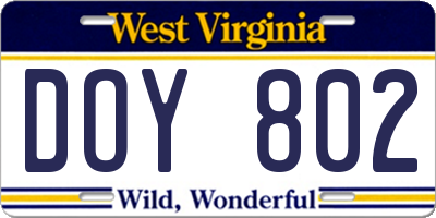 WV license plate DOY802