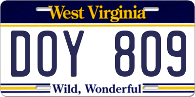 WV license plate DOY809