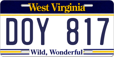 WV license plate DOY817