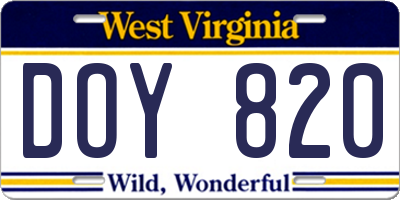 WV license plate DOY820