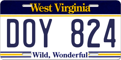 WV license plate DOY824