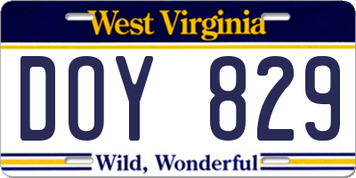 WV license plate DOY829