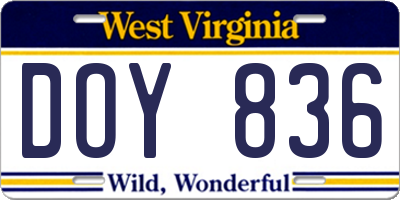 WV license plate DOY836