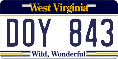 WV license plate DOY843