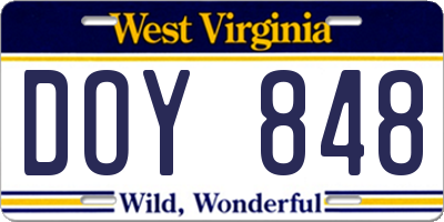 WV license plate DOY848