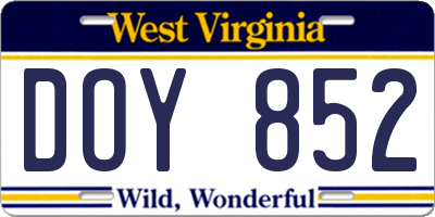 WV license plate DOY852