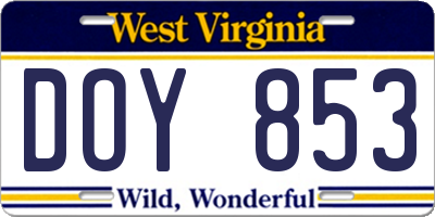 WV license plate DOY853