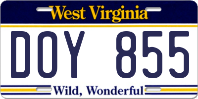 WV license plate DOY855