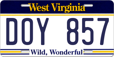 WV license plate DOY857