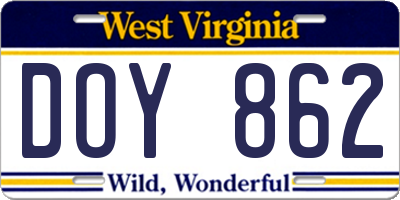 WV license plate DOY862