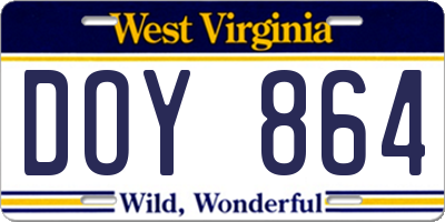 WV license plate DOY864