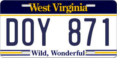 WV license plate DOY871