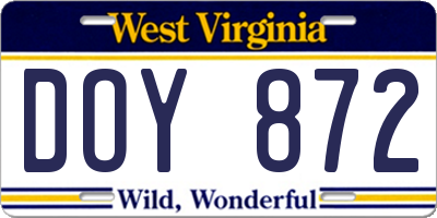 WV license plate DOY872