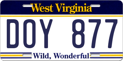 WV license plate DOY877
