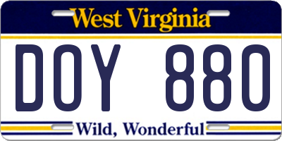 WV license plate DOY880