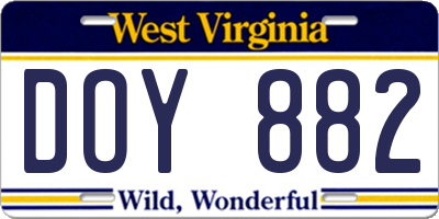 WV license plate DOY882