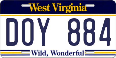 WV license plate DOY884
