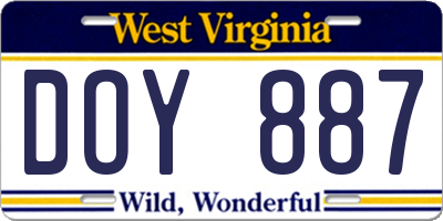 WV license plate DOY887