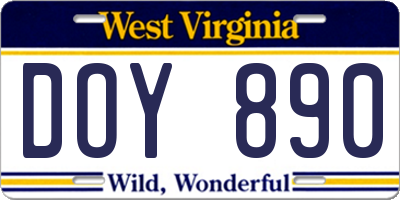 WV license plate DOY890