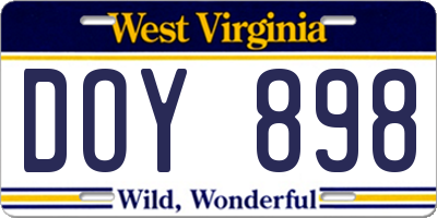 WV license plate DOY898