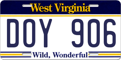 WV license plate DOY906