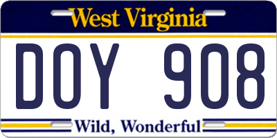 WV license plate DOY908