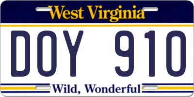 WV license plate DOY910