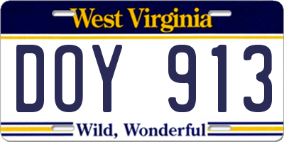 WV license plate DOY913