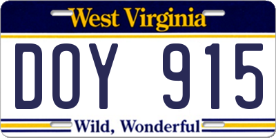 WV license plate DOY915