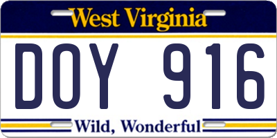WV license plate DOY916