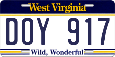 WV license plate DOY917
