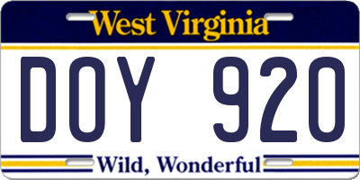 WV license plate DOY920